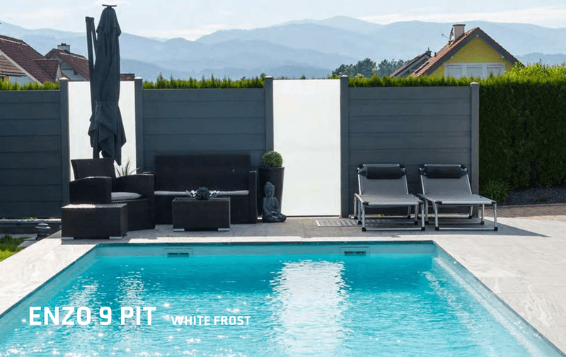 Enzo 9 glassfiberbasseng med benk/beach-sone